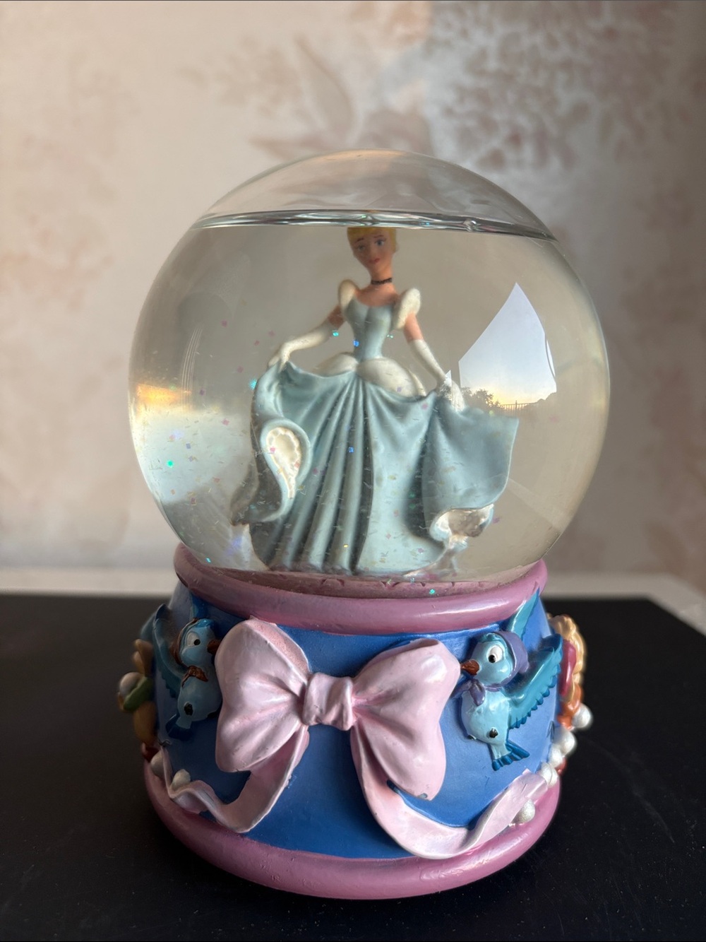 Cinderella Snow Globe with Pink Bow Base